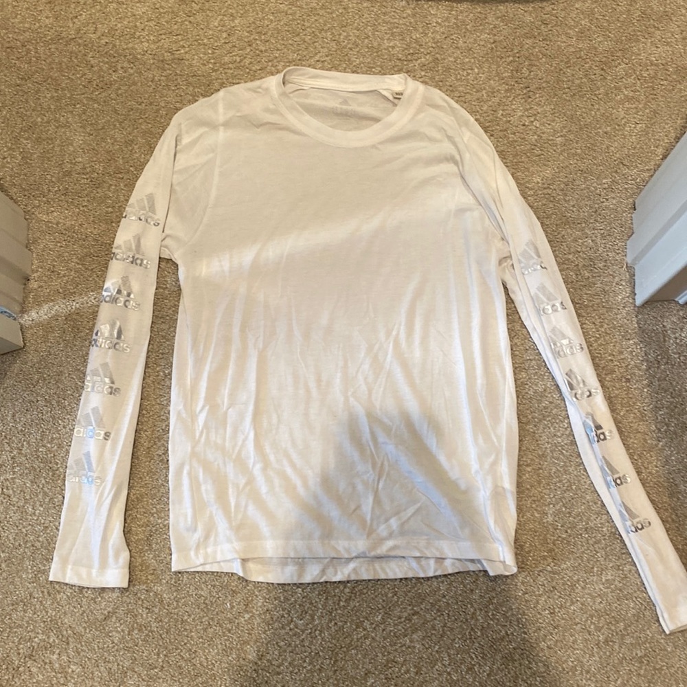 Small White Adidas Long Sleeve Shirt